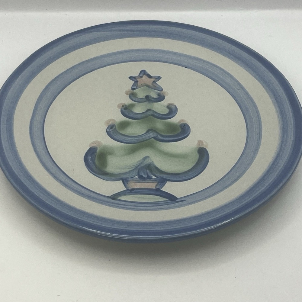 MA Hadley Christmas Tree Bread Plate 7.5 Inch Hand Painted Stoneware Folk Art